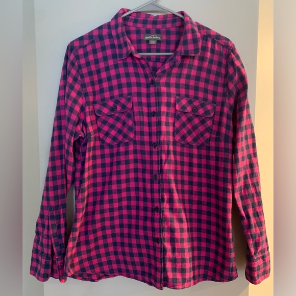Eddie Bauer Pink and Blue Plaid Shirt - Picture 1 of 4
